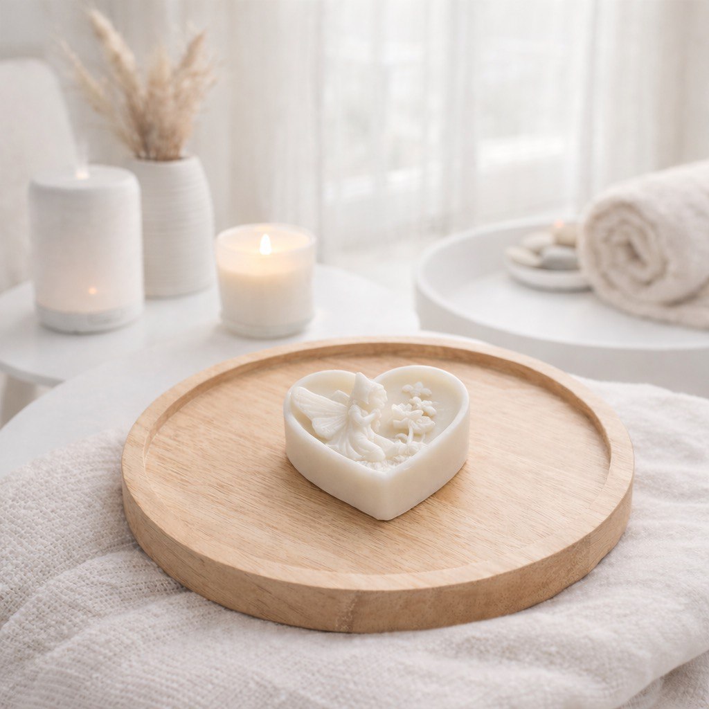 A soft, snow-white bar enriched with shea butter, prized for its deep moisturizing and protective properties.