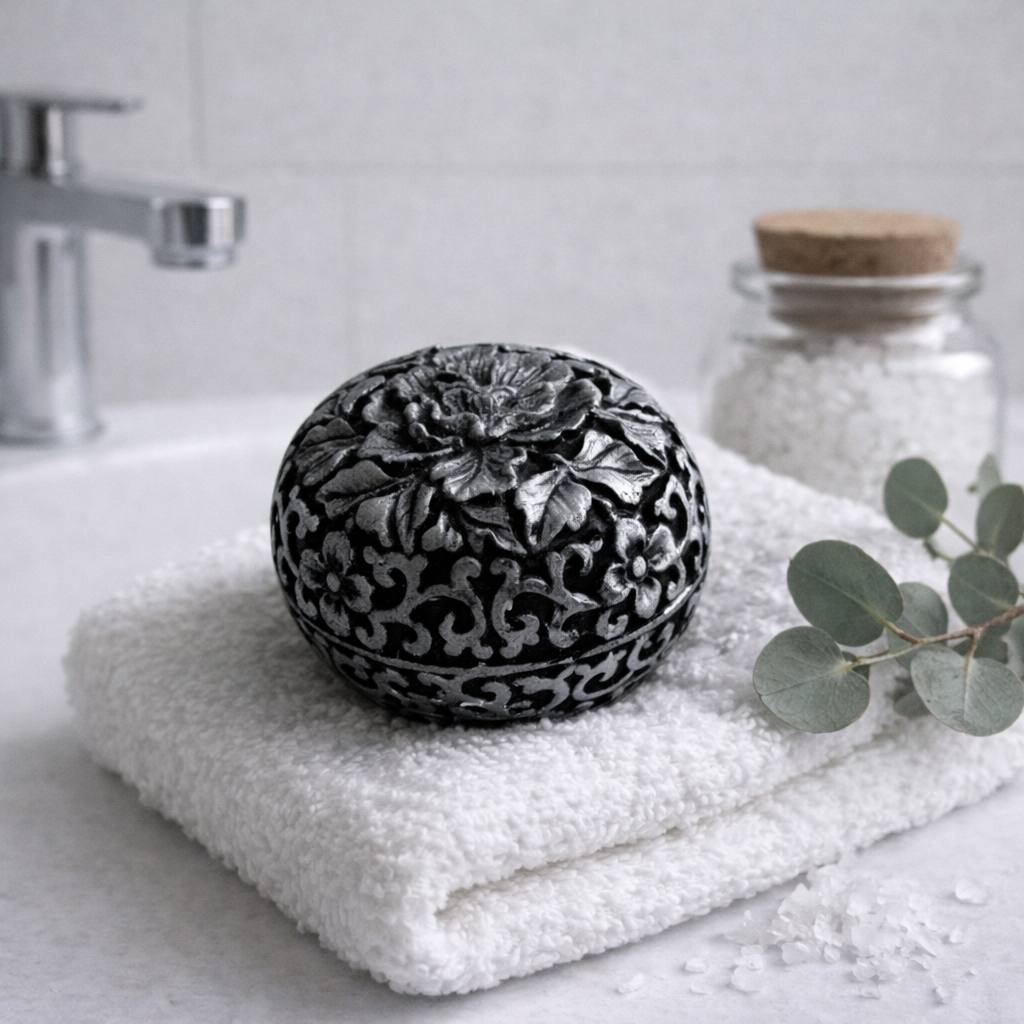 Barre de savon Black Lotus de Soap&Box – savon artisanal au charbon de bambou pour un nettoyage en profondeur et une peau douce et équilibrée.