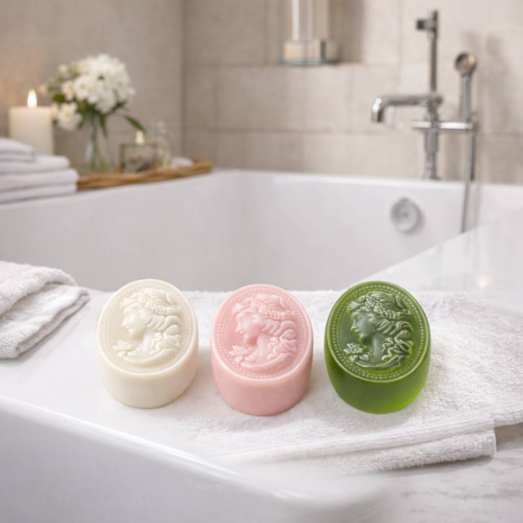 Handcrafted botanical soap trio by Soap&Box — elegant gift set with shea butter and natural oils, beautifully boxed for any occasion.