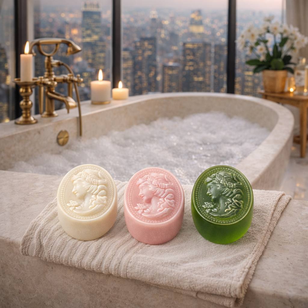 Handcrafted botanical soap trio by Soap&Box — elegant gift set with shea butter and natural oils, beautifully boxed for any occasion.