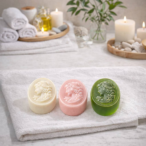 Handcrafted botanical soap trio by Soap&Box — elegant gift set with shea butter and natural oils, beautifully boxed for any occasion.