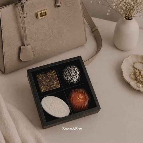 Luxury artisan soap collection with textured botanical soaps by Soap&Box