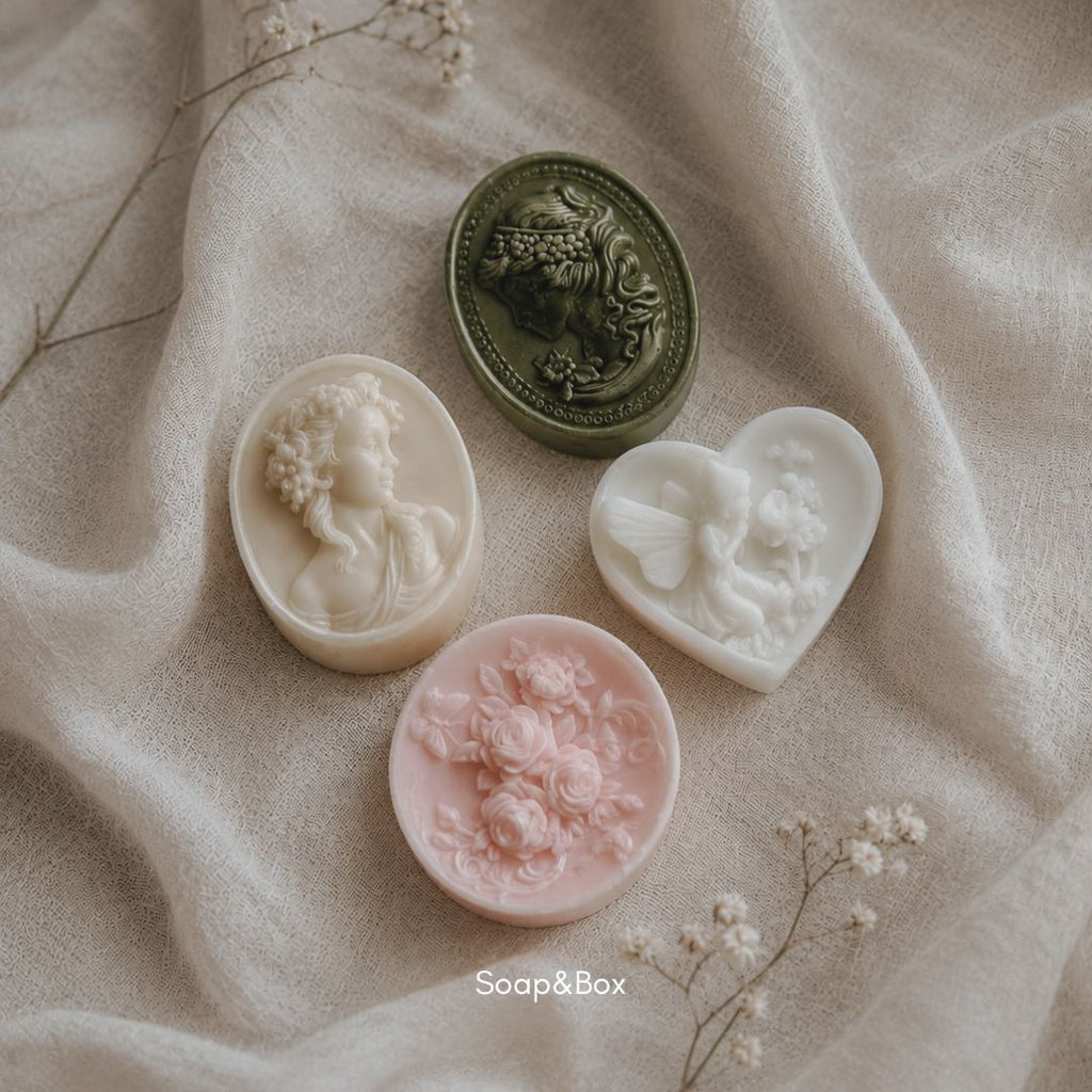 Luxury botanical soap collection with cameo soaps and green artisan soap