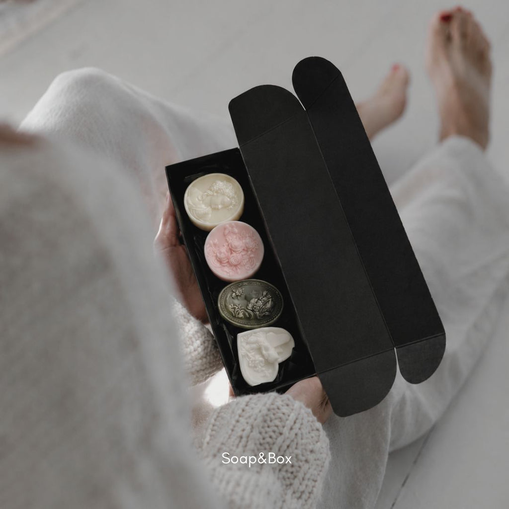 Luxury botanical soap collection with cameo soaps and green artisan soap