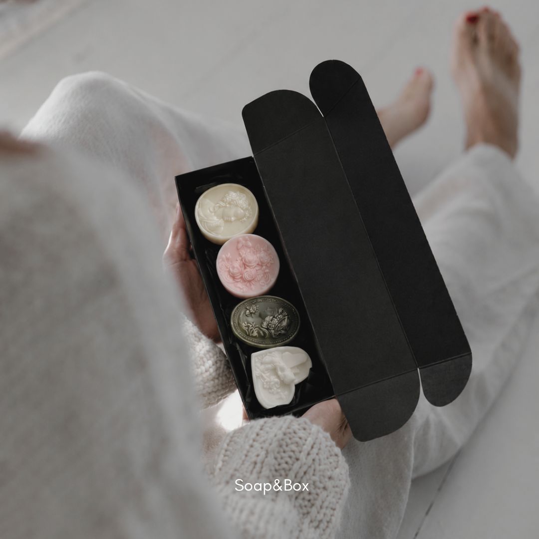 Luxury botanical soap collection with cameo soaps and green artisan soap
