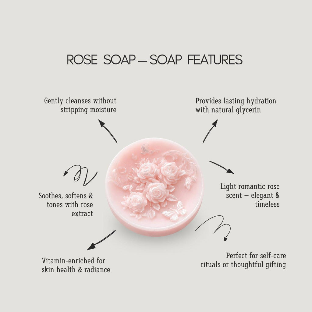 Romantic floral soap – gently cleanses and leaves skin soft and beautifully scented.