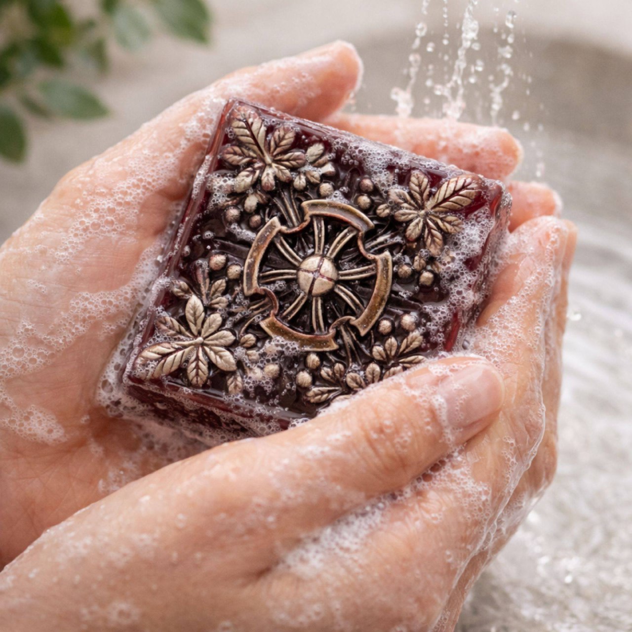 Golden Saffron handmade soap with saffron, shea butter and glycerin on a light background