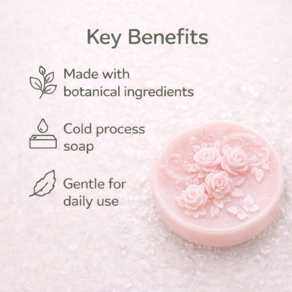 Romantic floral soap – gently cleanses and leaves skin soft and beautifully scented.