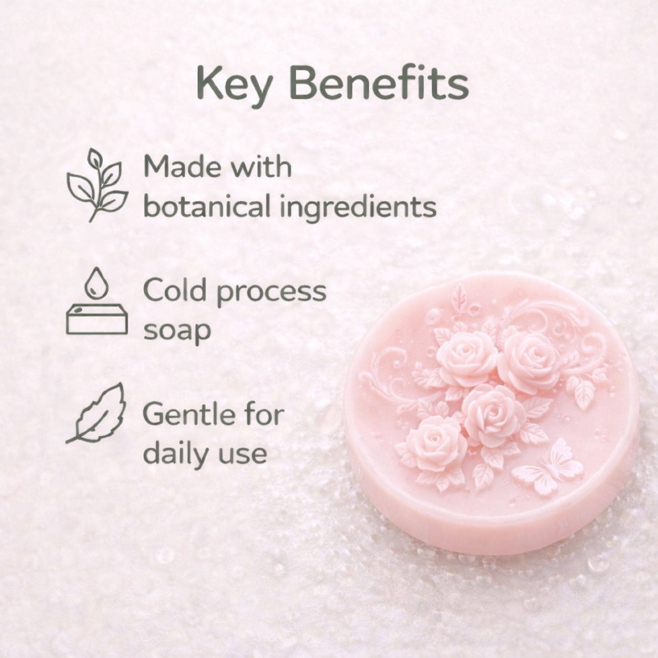 Romantic floral soap – gently cleanses and leaves skin soft and beautifully scented.